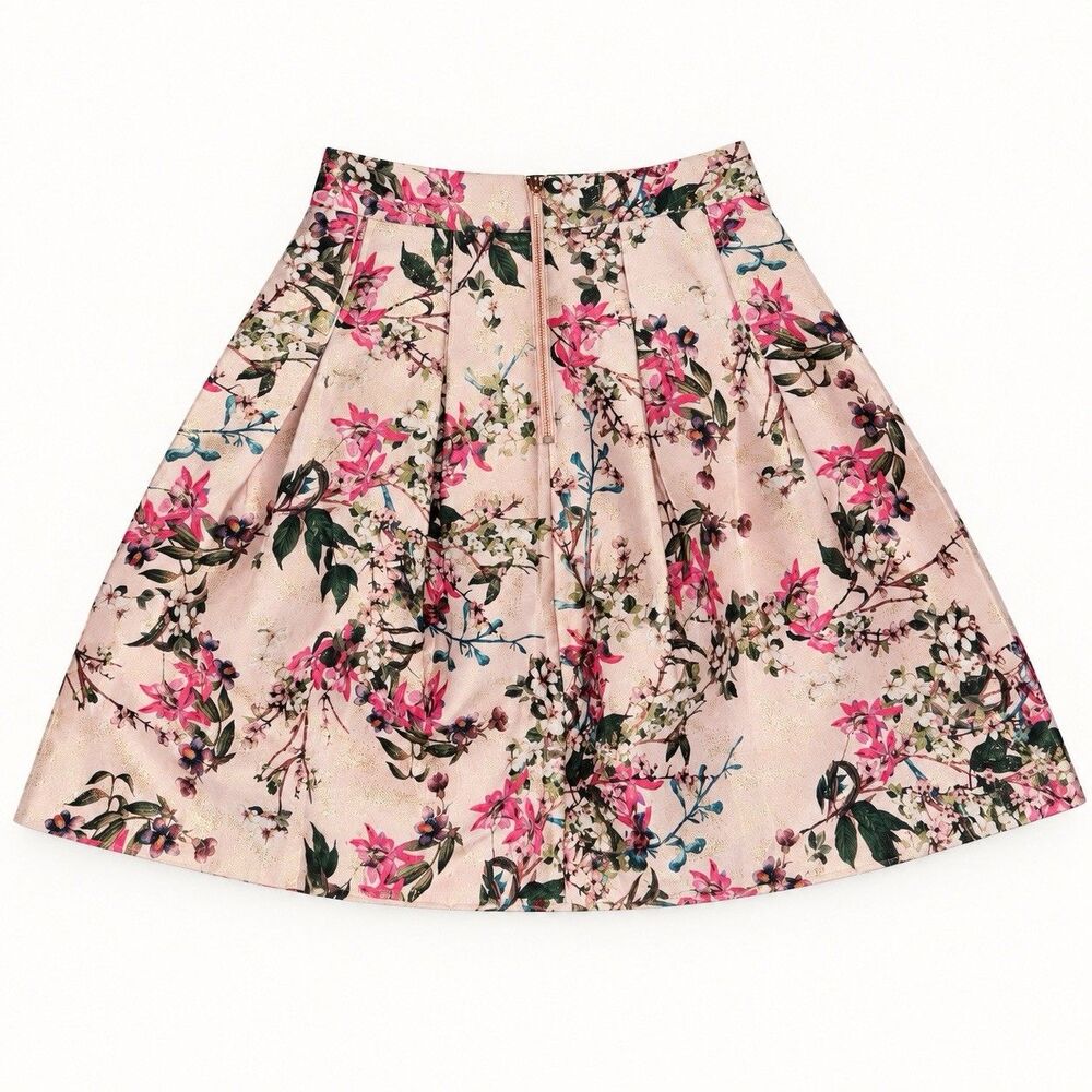 Ted Baker Clarbel Blossom Floral Jacquard Pleated Midi Skirt Size 1 US 4 $295